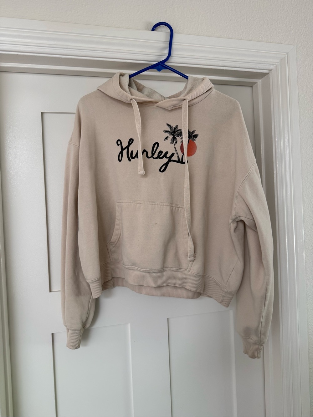 Hurley Cream Hoodie with Palm & Sunset Graphic